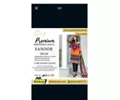 Premium Embroidered Lawn-3 PC Sanoor ,aikdukaan
