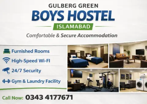 Modern Boys Hostel in Gulberg Greens – Clean Rooms & Prime Location