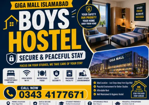 Giga Mall Islamabad Boys Hostel – Secure & Peaceful Stay