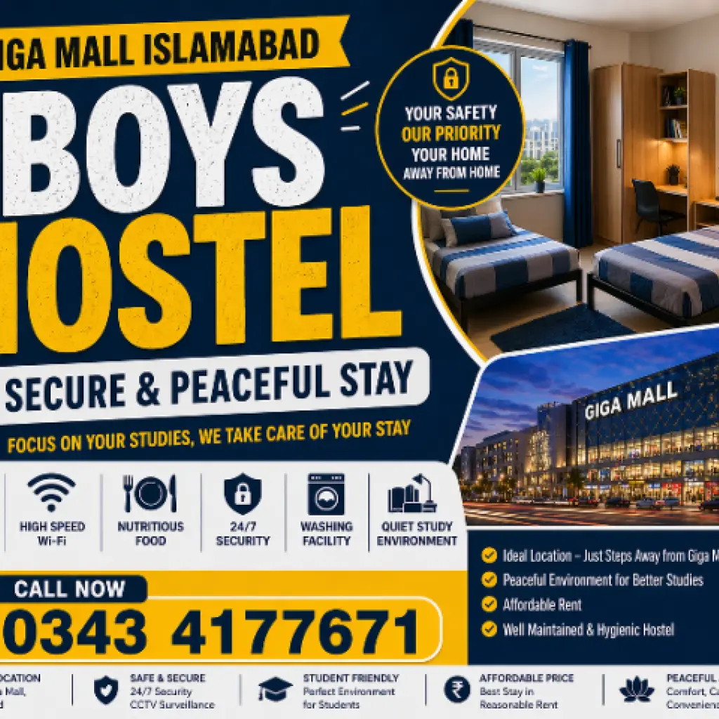 Giga Mall Islamabad Boys Hostel – Secure & Peaceful Stay