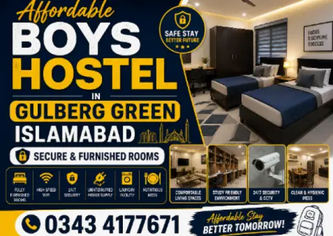 Affordable Boys Hostel in Gulberg Green Islamabad | Secure & Furnished Rooms