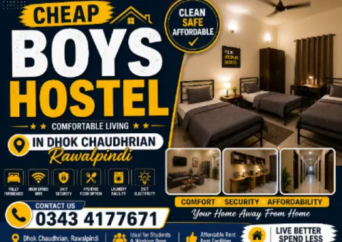 Cheap Boys Hostel in Dhok Chaudhrian Rawalpindi | Comfortable Living