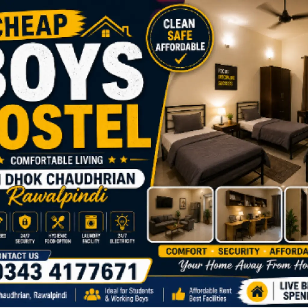 Cheap Boys Hostel in Dhok Chaudhrian Rawalpindi | Comfortable Living