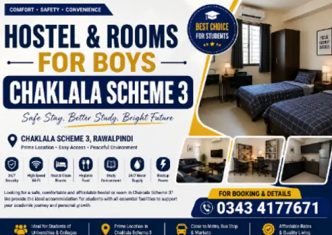 Furnished Boys Accommodation in Chaklala Scheme 3 Rawalpindi