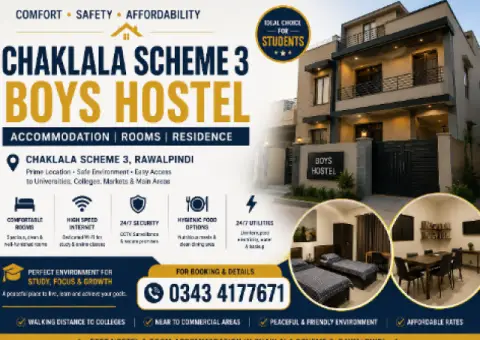 Secure Boys Residence in Chaklala Scheme 3 Near Saddar Rawalpindi